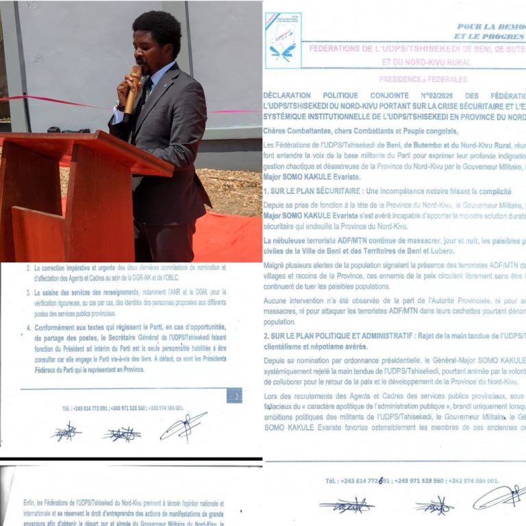 Nord-Kivu : Chafi Musitu appelle l’UDPS à l’unité et au soutien des institutions